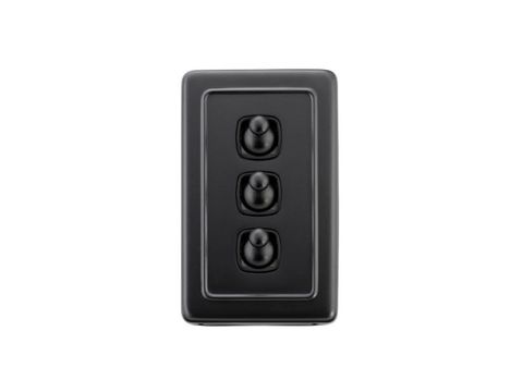 Tradco TRA5354 Switch Flat Plate Toggle 3 Gang Matt Black H115xw72mm