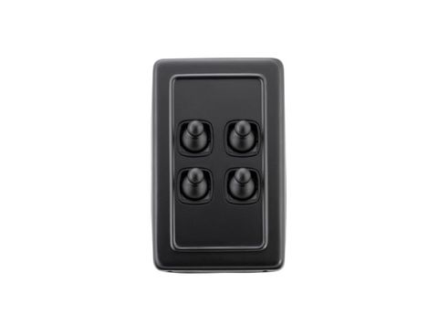 Tradco TRA5355 Switch Flat Plate Toggle 4 Gang Matt Black H115xw72mm