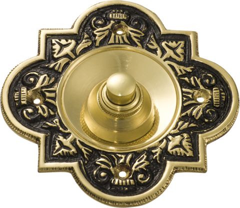 TRADCO BELL PRESS ORNATE POLISHED BRASS H90XW90MM