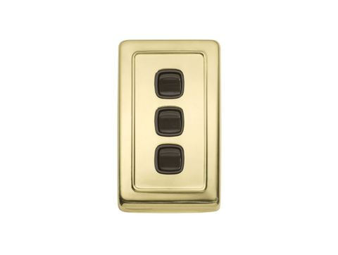 Tradco TRA5804 Switch Flat Plate Rocker 3 Gang Brown PB H115xw72mm