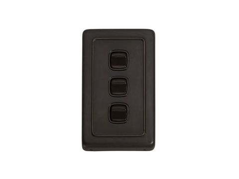 Tradco TRA5814 Switch Flat Plate Rocker 3 Gang Brown Ac H115xw72mm