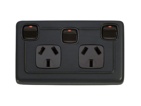 Tradco TRA5817 Socket Flat Plate Rocker Double & Switch Brown AC