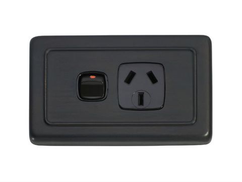 Tradco TRA5818 Socket Flat Plate Rocker Single Brown Ac H72xw115mm