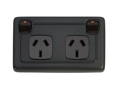 Tradco TRA5819 Socket Flat Plate Rocker Double Brown Ac H72xw115mm