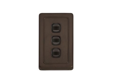 Tradco TRA5844 Switch Flat Plate Rocker 3 Gang Brown AB H115xw72mm