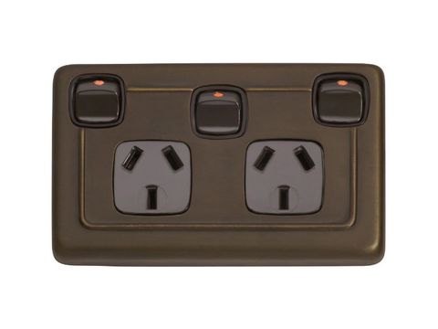 Tradco TRA5847 Socket Flat Plate Rocker Double & Switch Brown Ab