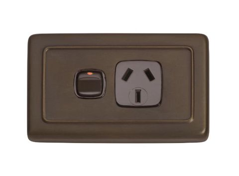 Tradco TRA5848 Socket Flat Plate Rocker Single Brown AB H72xw115mm
