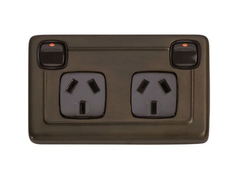 Tradco TRA5849 Socket Flat Plate Rocker Double Brown AB H72xw115mm