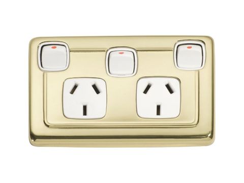 Tradco TRA5857 Socket Flat Plate Rocker Double Switch White PB