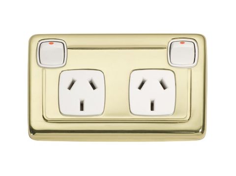 Tradco TRA5859 Socket Flat Plate Rocker Double White PB H72xw115mm