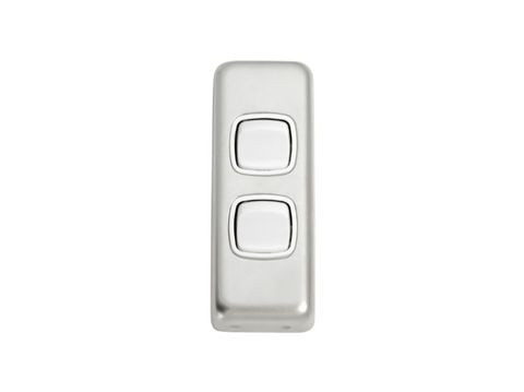 Tradco TRA5871 Switch Flat Plate Rocker 2 Gang White Satin Chrome