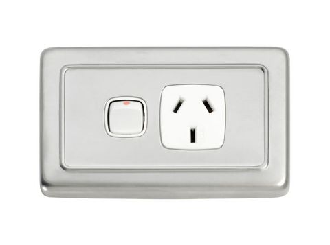 Tradco 1 Gang Flat Plate Rocker Switch With Socket White