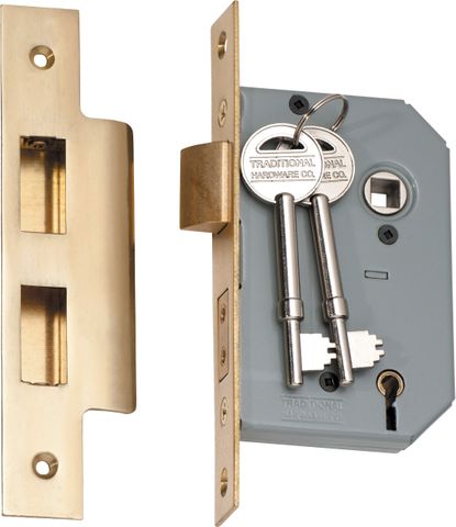 TRADCO MORTICE LOCK 5 LEVER POLISHED BRASS BACKSET 46MM