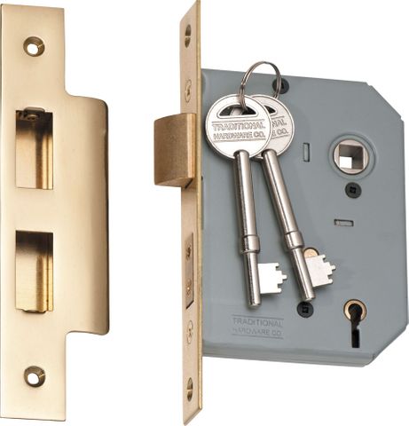 Tradco TRA2143 Mortice Lock 5 Lever Polished Brass Backset 57mm