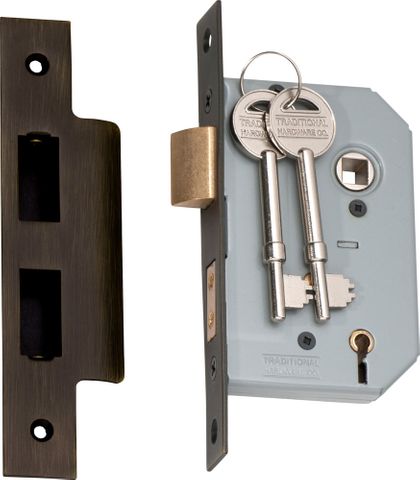 Tradco TRA2150 Mortice Lock 5 Lever Antique Brass Backset 46mm