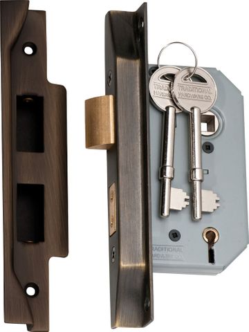 Tradco TRA2154 Mortice Lock 5 Lever Rebated AB Ctc57mm Backset 46mm