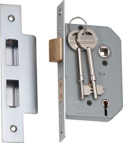 TRADCO MORTICE LOCK 5 LEVER SATIN CHROME BACKSET 46MM