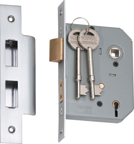 TRADCO MORTICE LOCK 5 LEVER SATIN CHROME BACKSET 57MM
