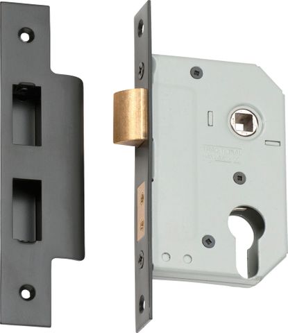 Tradco TRA2184 Mortice Lock Euro Matt Black Ctc47.5mm Backset 46mm