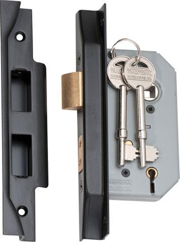 TRADCO MORTICE LOCK 5 LEVER REBATED MATT BLACK BACKSET 46MM