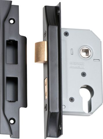Tradco TRA2188 Mortice Lock Euro Rebated Matt Black Backset 46mm