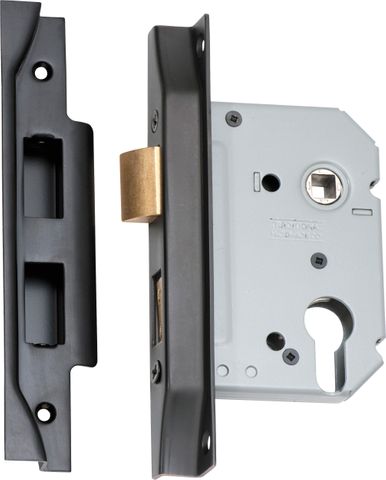TRADCO MORTICE LOCK EURO REBATED MATT BLACK BACKSET 57MM