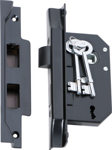 TRADCO MORTICE LOCK 3 LEVER REBATED MATT BLACK BACKSET 44MM