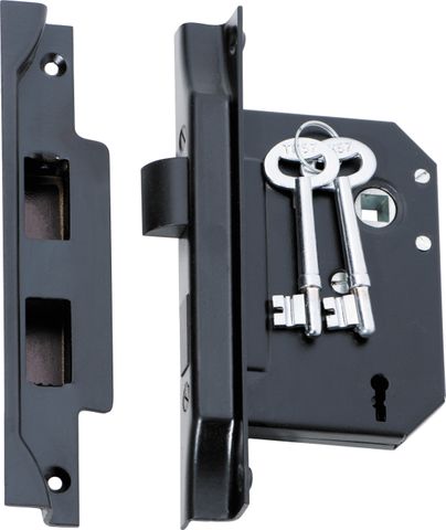 TRADCO MORTICE LOCK 3 LEVER REBATED MATT BLACK BACKSET 57MM