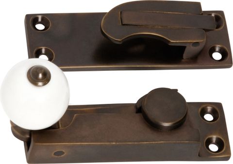 TRADCO SASH FASTENER PORCELAIN BALL ANTIQUE BRASS L73XW26MM