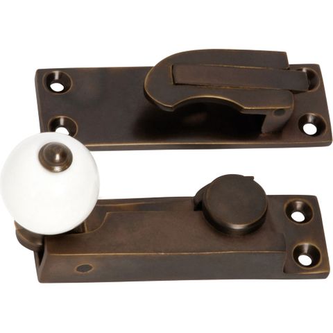 Tradco TRA2301 Sash Fastener Porcelain Ball Antique Brass L73xw26mm