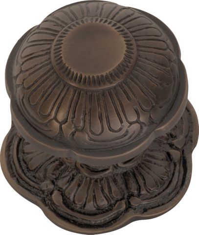 TRADCO CENTRE DOOR KNOB ORNATE ANTIQUE BRASS BACKPLATE 80MM