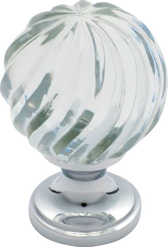 TRADCO CUPBOARD KNOB FLUTED SWIRL GLASS CHROME PLATED