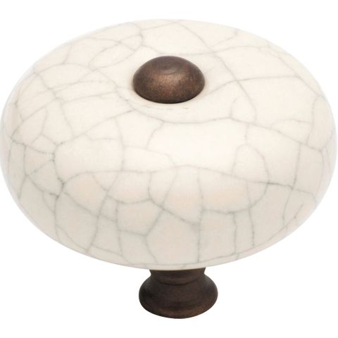 Tradco TRA3041 Cupboard Knob Crazed Ivory Porcelain Round AB