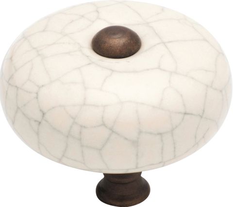 TRADCO CUPBOARD KNOB CRAZED IVORY PORCELAIN ROUND AB D