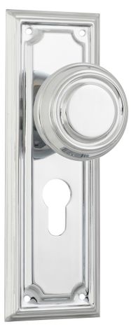 TRADCO DOOR KNOB EDWARDIAN EURO PAIR CHROME PLATED