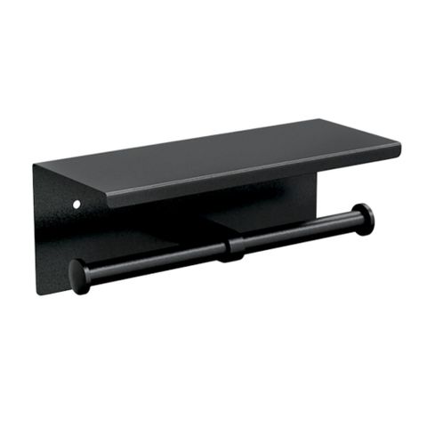 Metlam ML269_TRH_DESIGNER Designer Black Double Toilet Roll Holder With Shelf
