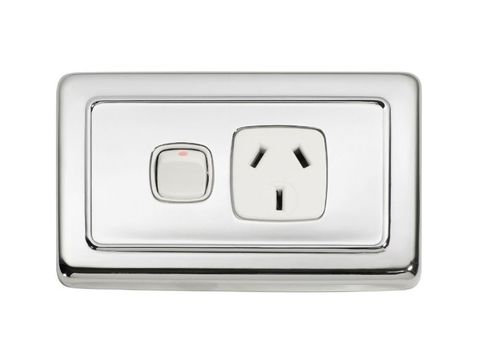Tradco TRA5888 Socket Flat Plate Rocker Single White CP H72xw115mm