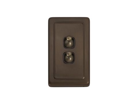 Tradco TRA5893 Switch Flat Plate Toggle 2 Gang Brown AB H115xw72mm