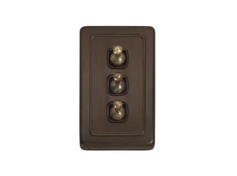 Tradco TRA5894 Switch Flat Plate Toggle 3 Gang Brown AB H115xw72mm