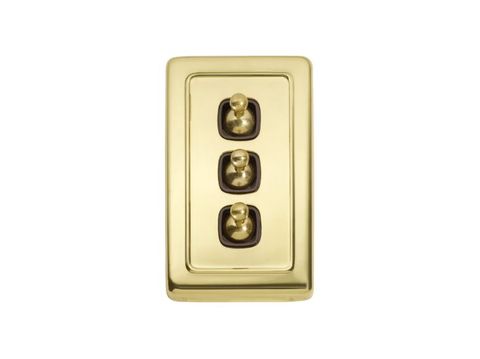 Tradco TRA5904 Switch Flat Plate Toggle 3 Gang Brown PB H115xw72mm