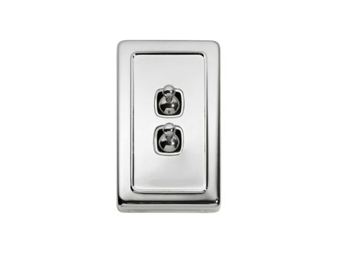 Tradco TRA5943 Switch Flat Plate Toggle 2 Gang White CP H115xw72mm