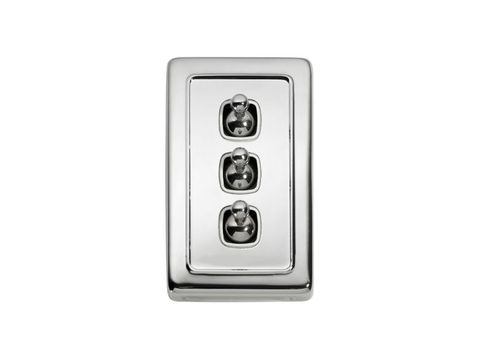 Tradco TRA5944 Switch Flat Plate Toggle 3 Gang White CP H115xw72mm