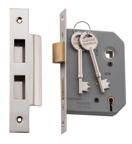 Tradco TRA6161 Mortice Lock 5 Lever Polished Nickel Backset 57mm