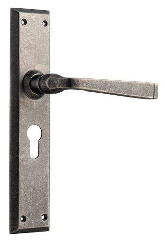 Tradco TRA6354E Door Lever Menton Euro Pair Rumbled Nickel