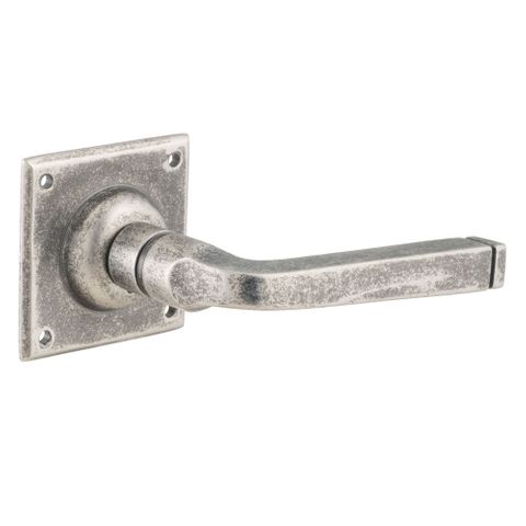 Tradco TRA6356 Door Lever Menton Square Rose Pair Rumbled Nickel