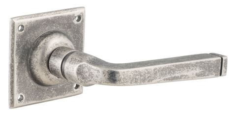 TRADCO DOOR LEVER MENTON SQUARE ROSE PAIR RUMBLED NICKEL