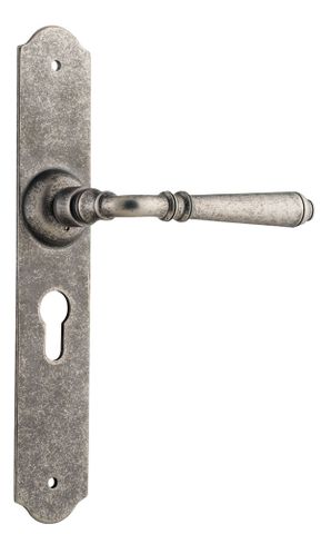 Tradco TRA6357E Door Lever Reims Euro Pair Rumbled Nickel