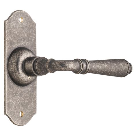 TRADCO DOOR LEVER REIMS LATCH PAIR RUMBLED NICKEL