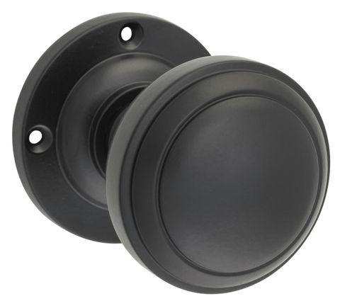 TRADCO DOOR KNOB MILTON ROUND ROSE PAIR MATT BLACK