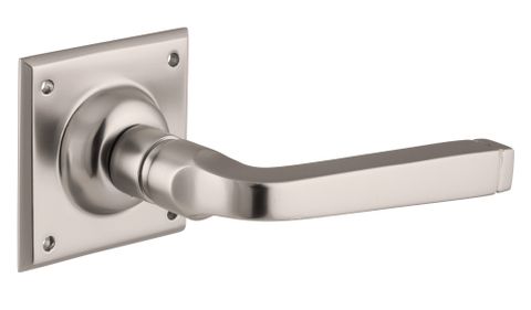 TRADCO DOOR LEVER MENTON SQUARE ROSE PAIR SATIN NICKEL